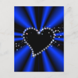 Carte Postale schwarzes Herz mit Sternchen auf blau - schwarz