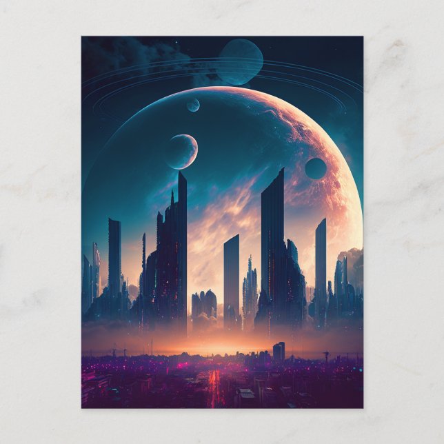 Carte Postale Science-fiction Cyberpunk Space City (Devant)