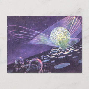 Carte Postale Science-fiction vintage, orbe brillante avec Alien