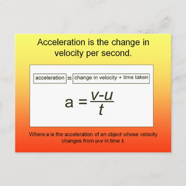Carte Postale Science, l'accélération est l'augmentation de la v (Devant)