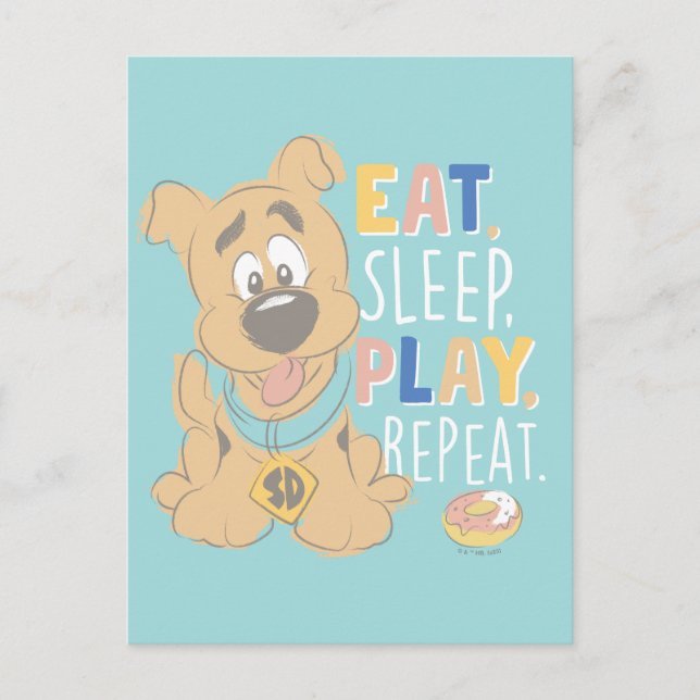 Carte Postale Scooby-Doo chiot "Manger, Dormir, Jouer, Répéter" (Devant)