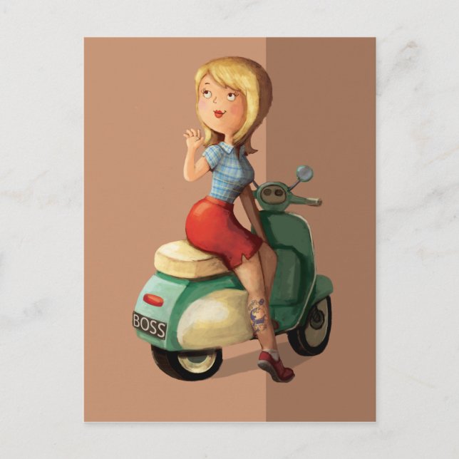 Carte Postale Scooter fille (Devant)
