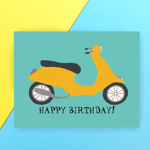 Carte Postale Scooter Jaune Mignon JOYEUX ANNIVERSAIRE SUR MESUR