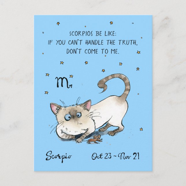 Carte postale Scorpio amusante Zodiac Chat Panneau (Devant)