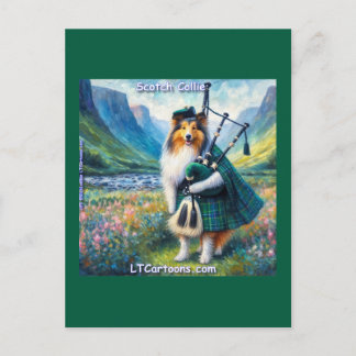 Carte Postale Scotch Collie Serenade – Bagpipes & Tartan Whimsy