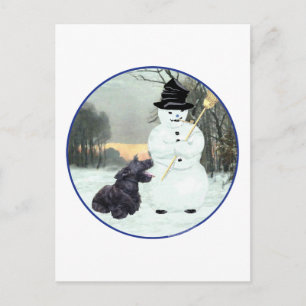 Carte Postale Scottie Chien et Snowman