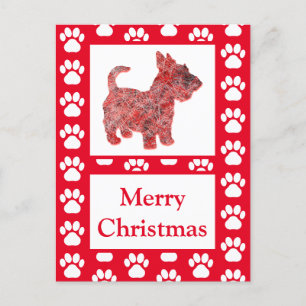 Carte Postale Scottie Chien Silhouette Rouge Joyeux Noël Postcar