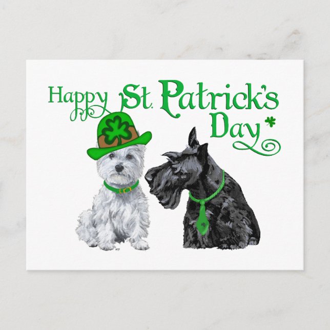 Carte Postale Scottie & Westie St. Paddy's Day (Devant)