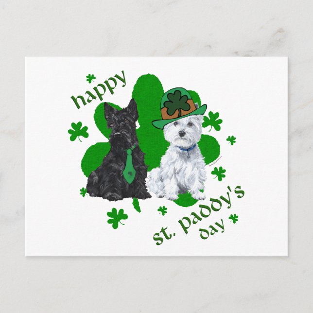 Carte Postale Scottie & Westie St. Paddy's Day (Devant)