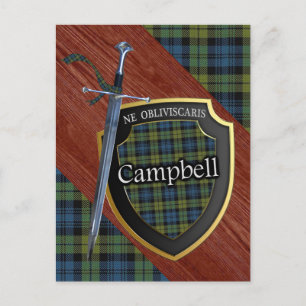 Carte Postale Scottish Campbell Tartan Sword & Shield