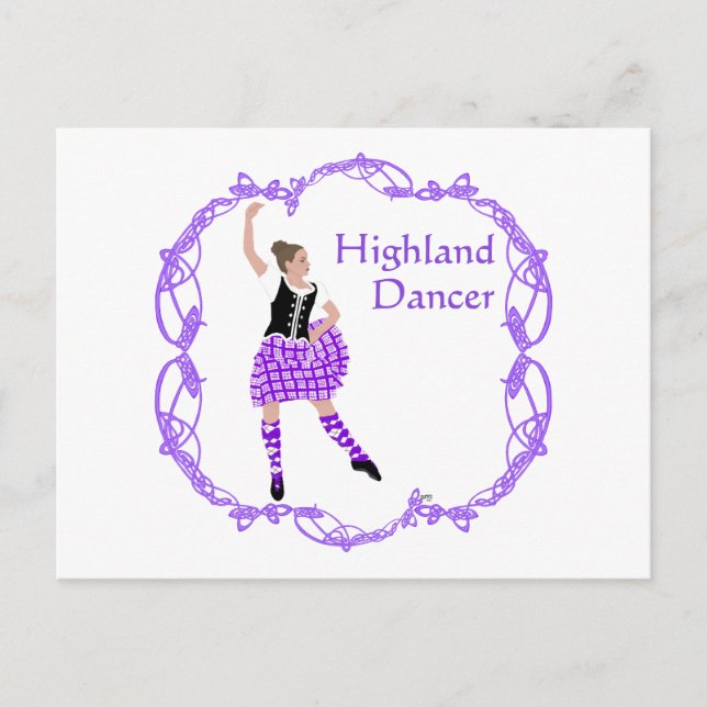 Carte Postale Scottish Highland Dancer Celtic Knotwork violet (Devant)