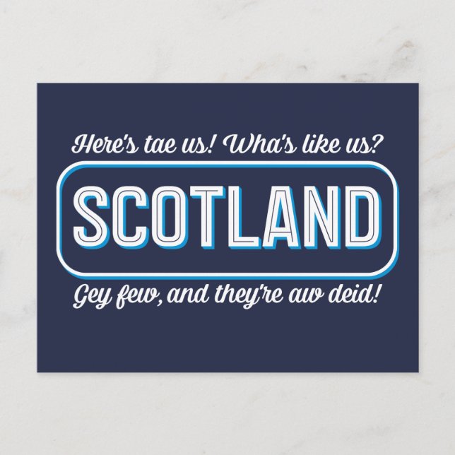 Carte Postale Scottish Poem, Qu'est-ce que nous aimons ? Toast (Devant)