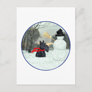 Carte Postale Scottish Terrier et Snowman