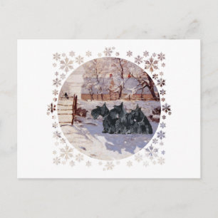 Carte Postale Scottish Terriers Winter Magpie
