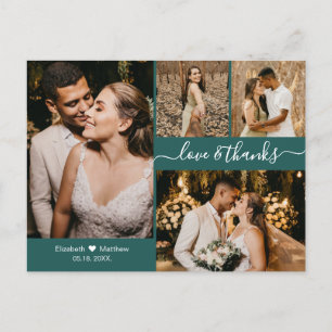 Carte Postale Script 4 Photo Collage Wedding Thank You