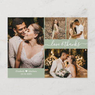 Carte Postale Script 4 Photo Collage Wedding Thank You