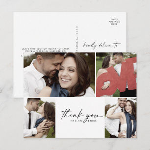 Carte Postale Script 4 Photo Collage Wedding Thank You