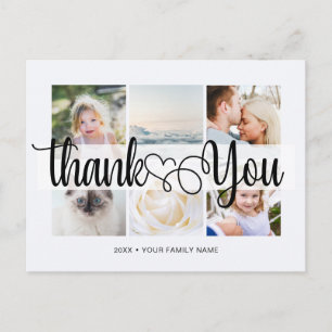 Carte Postale Script avec cœur Merci 6 photos Universel
