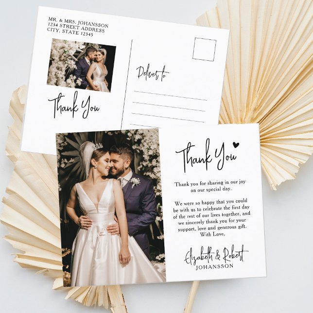 Carte Postale Script Budget Photo de mariage Merci  (Créateur téléchargé)