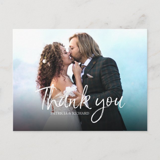 Carte Postale Script Chic Simple Elégant Mariage Merci Photo (Devant)