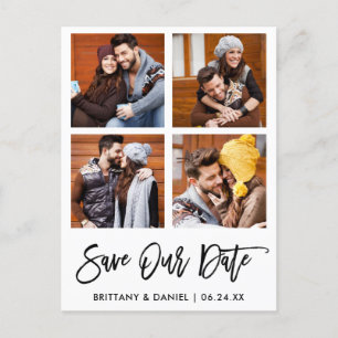 Carte Postale Script de brosse moderne Enregistrer notre date 4 