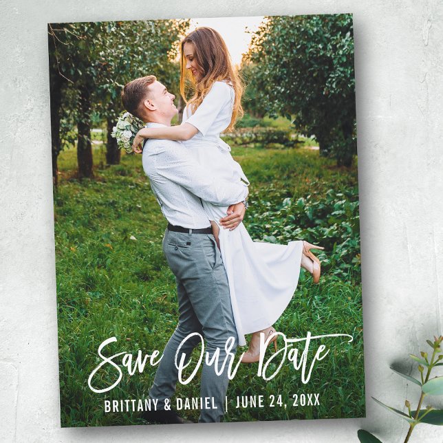 Carte Postale Script de brosse moderne Enregistrer notre date Co (Customize to change your personalized text size or text style.)