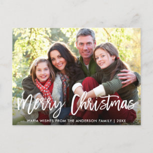 Carte Postale Script de brosse moderne Famille Photo Joyeux Noël