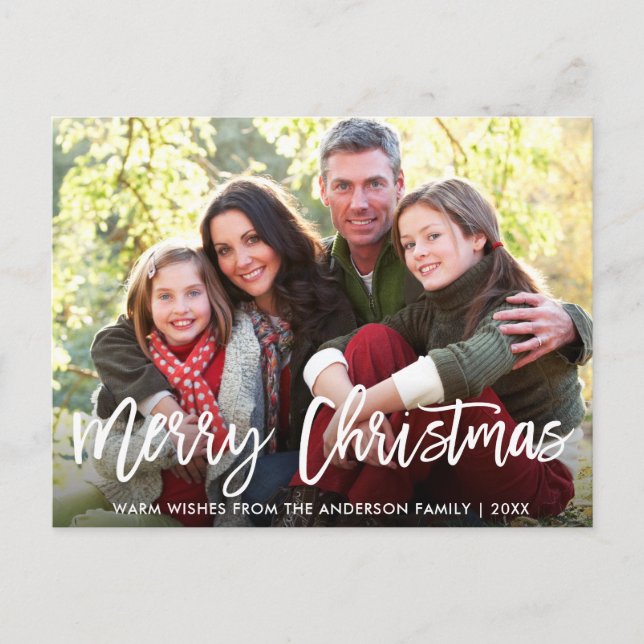 Carte Postale Script de brosse moderne Famille Photo Joyeux Noël (Devant)