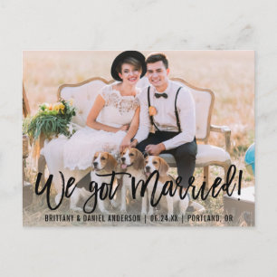 Carte Postale Script De Brush Moderne Nous Avons Marié Photo