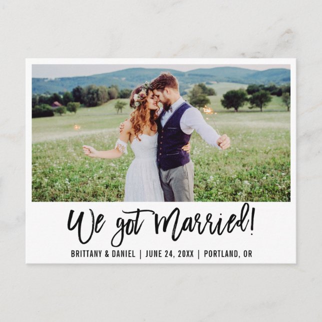 Carte Postale Script De Brush Moderne Nous Avons Marié Photo (Devant)