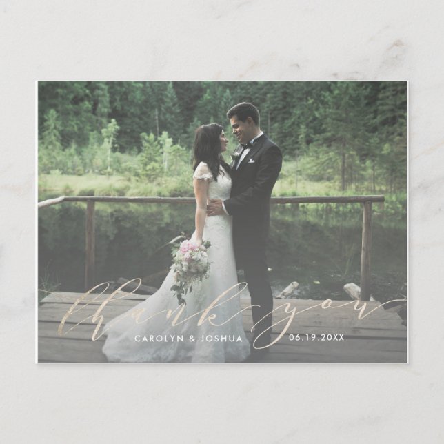 Carte Postale Script de calligraphie or Merci photo Faux Foil (Devant)