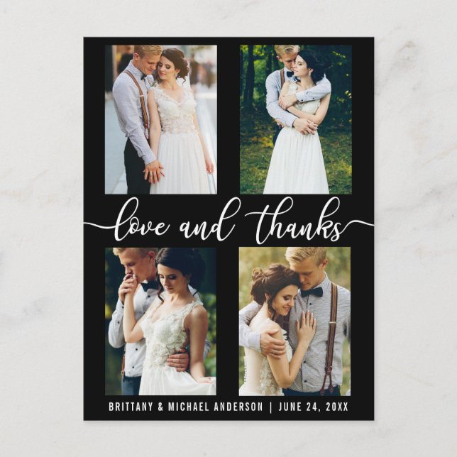 Carte Postale Script de mariage moderne à 4 photos pour l'amour  (Devant)