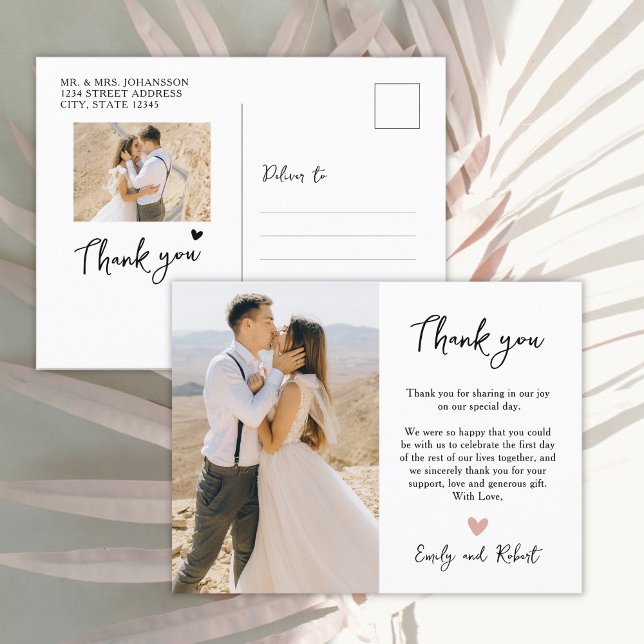 Carte Postale Script de Merci de Mariage de photo de coeur budgé (Créateur téléchargé)