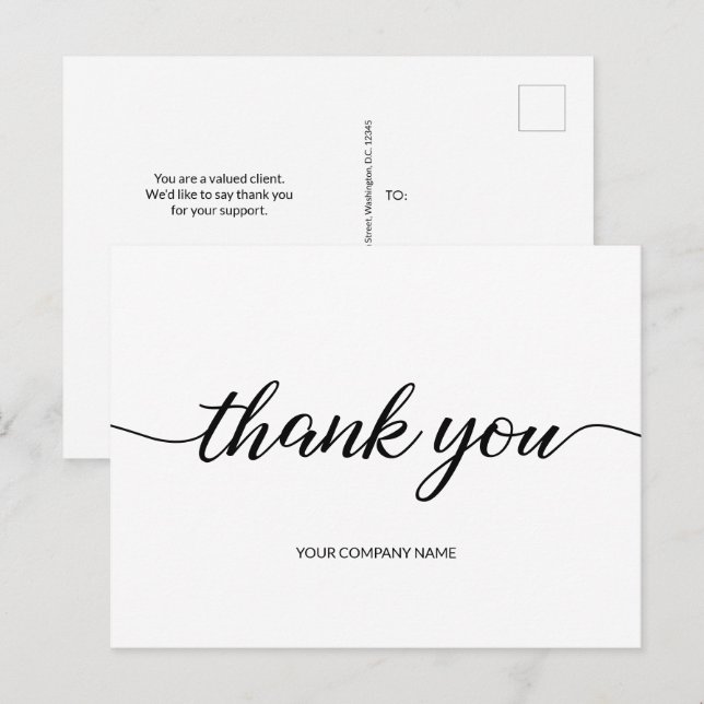 Carte Postale Script de Merci de nom d'entreprise simple (Devant / Derrière)