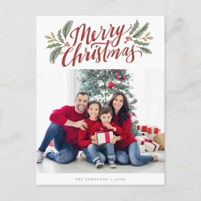 Carte Postale Script de Noël et vert vacances multi-photo (Devant)
