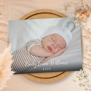 Carte Postale Script de photo de bébé Nom Date Annonce simple