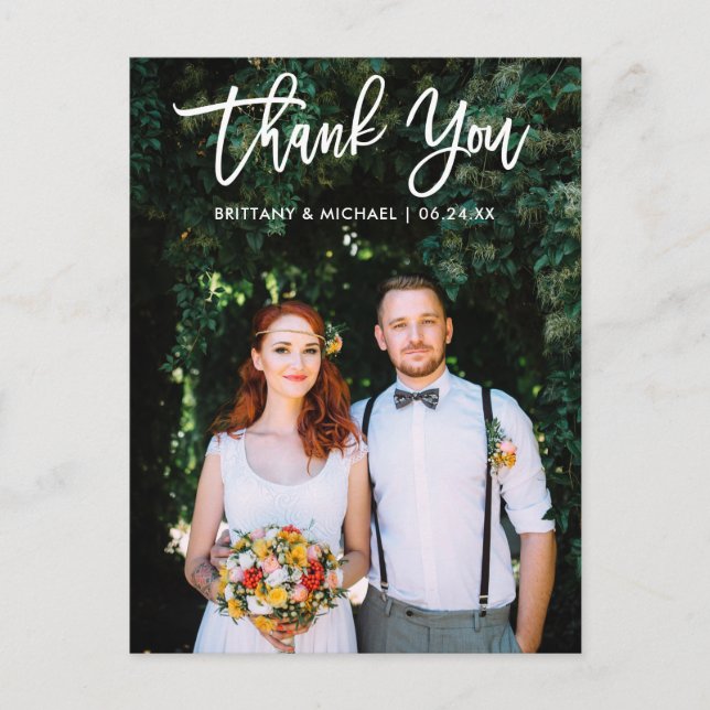 Carte Postale Script de pinceau moderne Mariage mariée Groom Pho (Devant)