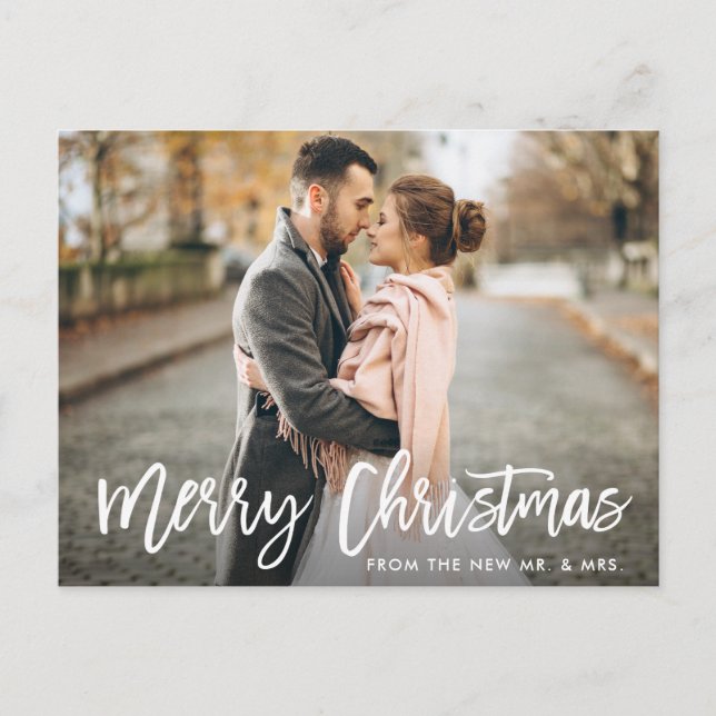 Carte Postale Script de pinceau photo de Noël Nouveau M. et Mme. (Devant)