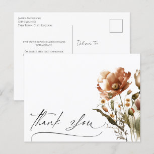 Carte Postale Script de remerciement Aquarelle Fleur sauvage