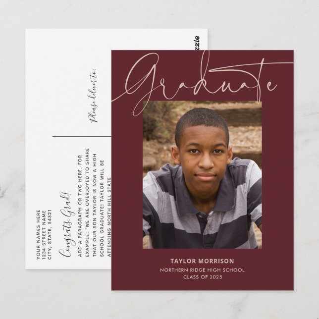 Carte Postale Script décontracté Bourgogne 2023 Diplôme photo (Devant / Derrière)