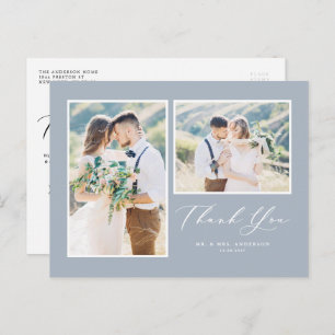Carte Postale Script Dusty Blue Deux Mariage photo Merci
