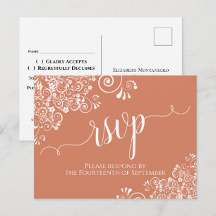 Carte Postale Script en dentelle blanche sur Terracotta Mariage 