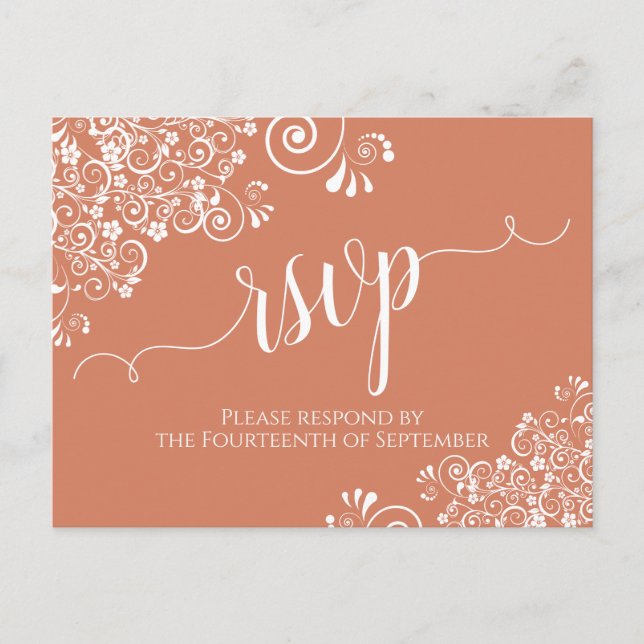 Carte Postale Script en dentelle blanche sur Terracotta Mariage  (Devant)