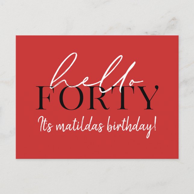 Carte Postale Script et géométrique 40e anniversaire (Devant)