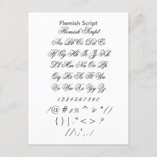 Carte Postale Script flamand - Feuille d'échantillonnage de poli