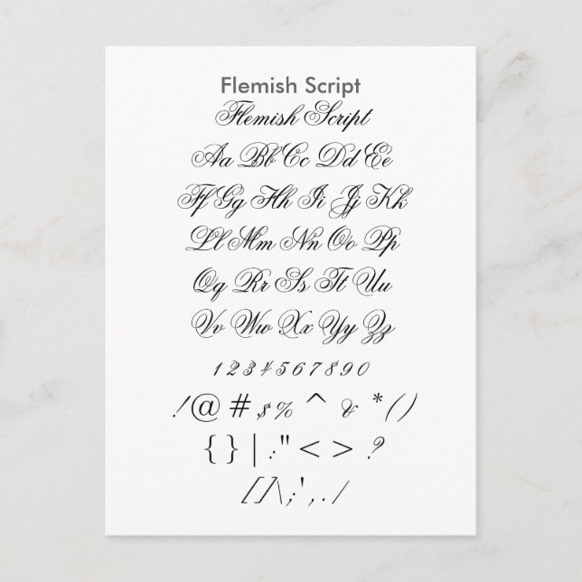 Carte Postale Script flamand - Feuille d'échantillonnage de poli (Devant)