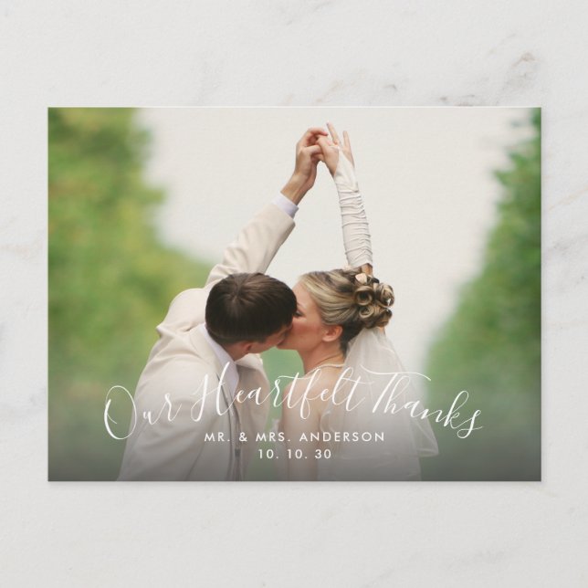 Carte Postale Script Heart Merci 2 Mariage photo Merci (Devant)