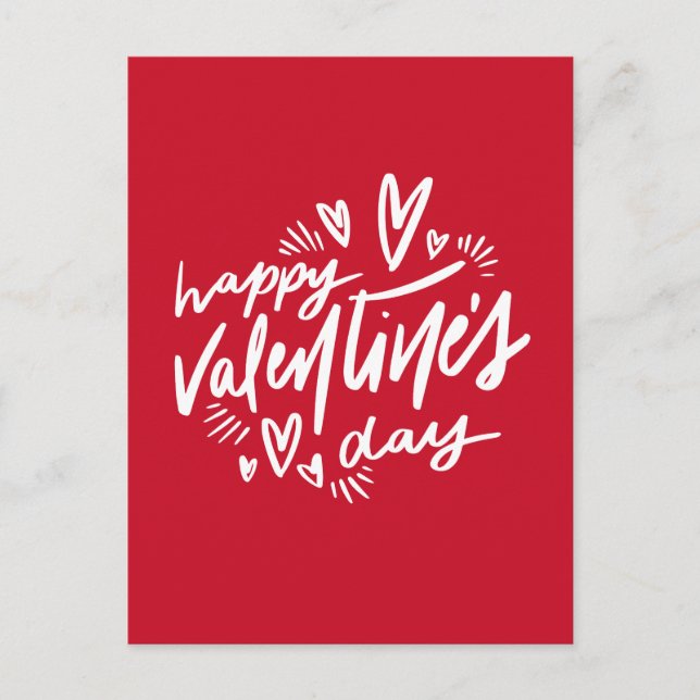 Carte Postale Script Heureuse Sainte-Valentin rouge et blanc (Devant)
