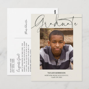 Carte Postale Script informel Moderne 1-Photo Graduation