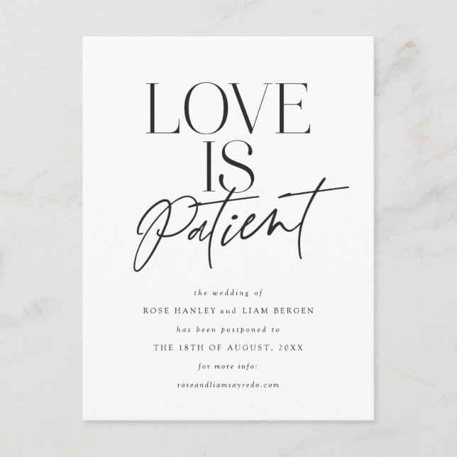 Carte Postale Script Love Mariage reporté Modifier la date (Devant)